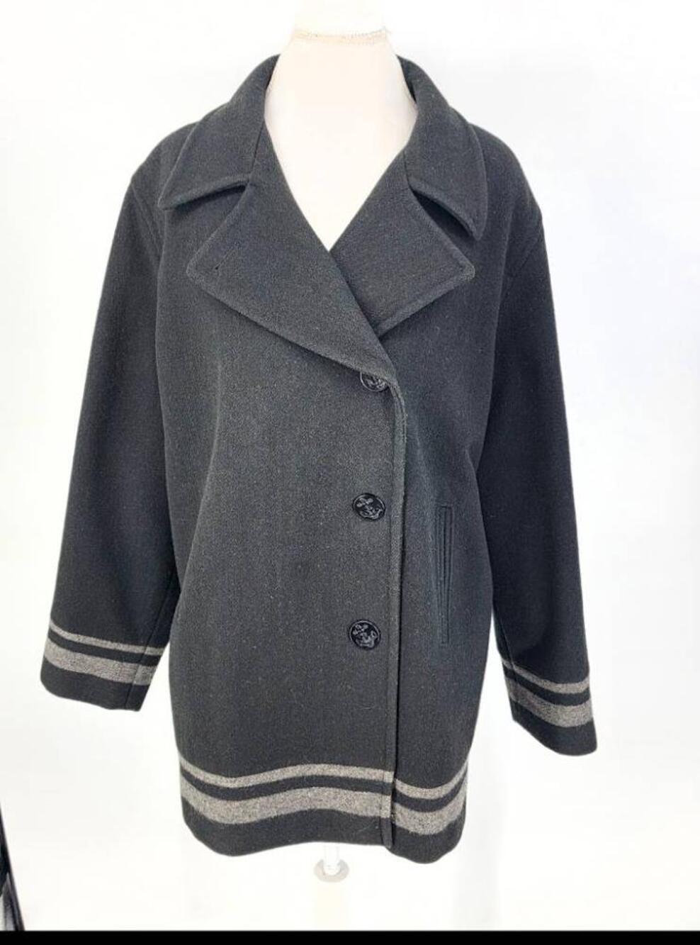 Vintage Talbots Womens 16 Wool Peacoat Jacket Charcoal Black Anchor 90s USA